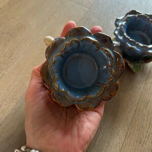 Floral Ceramic Candle Holders - Blue and Green